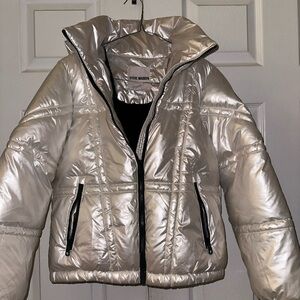 Steve Madden Metallic Silver Puffer Coat